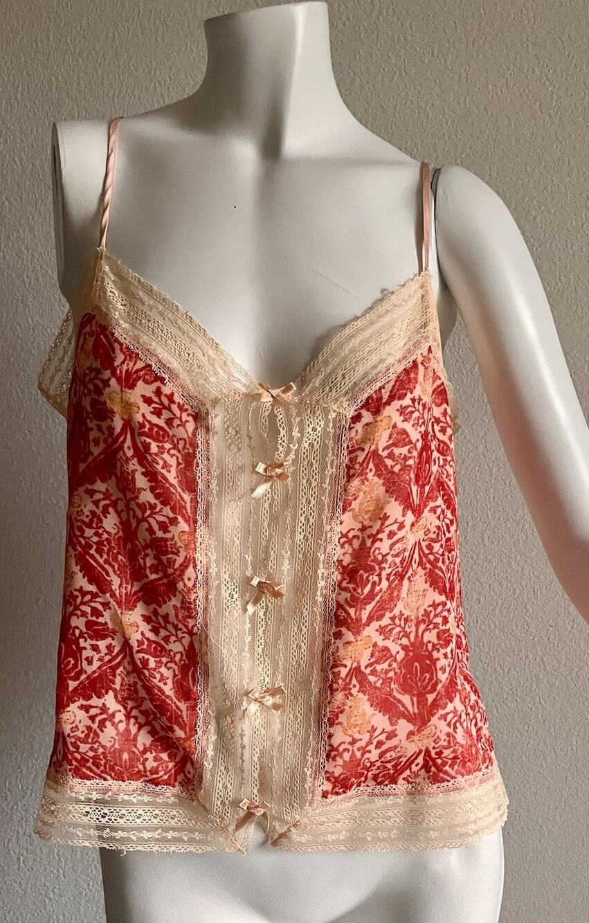 Gap Body Y2K 100% Silk Floral Lace Cami Tank Top Women's Large Spaghetti Strap
